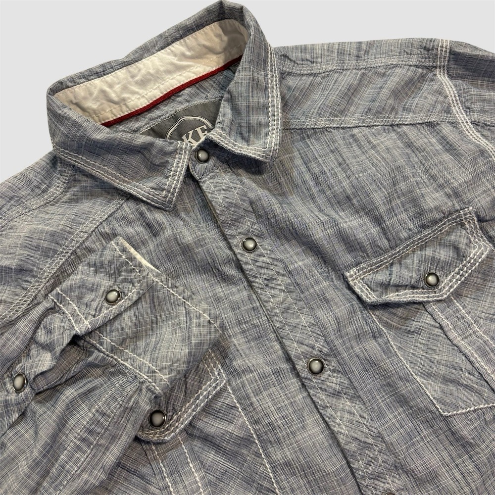 BKE Buckle Men's Large Buffalo Pearl Snap Long Sleeve Western Shirt Blue White